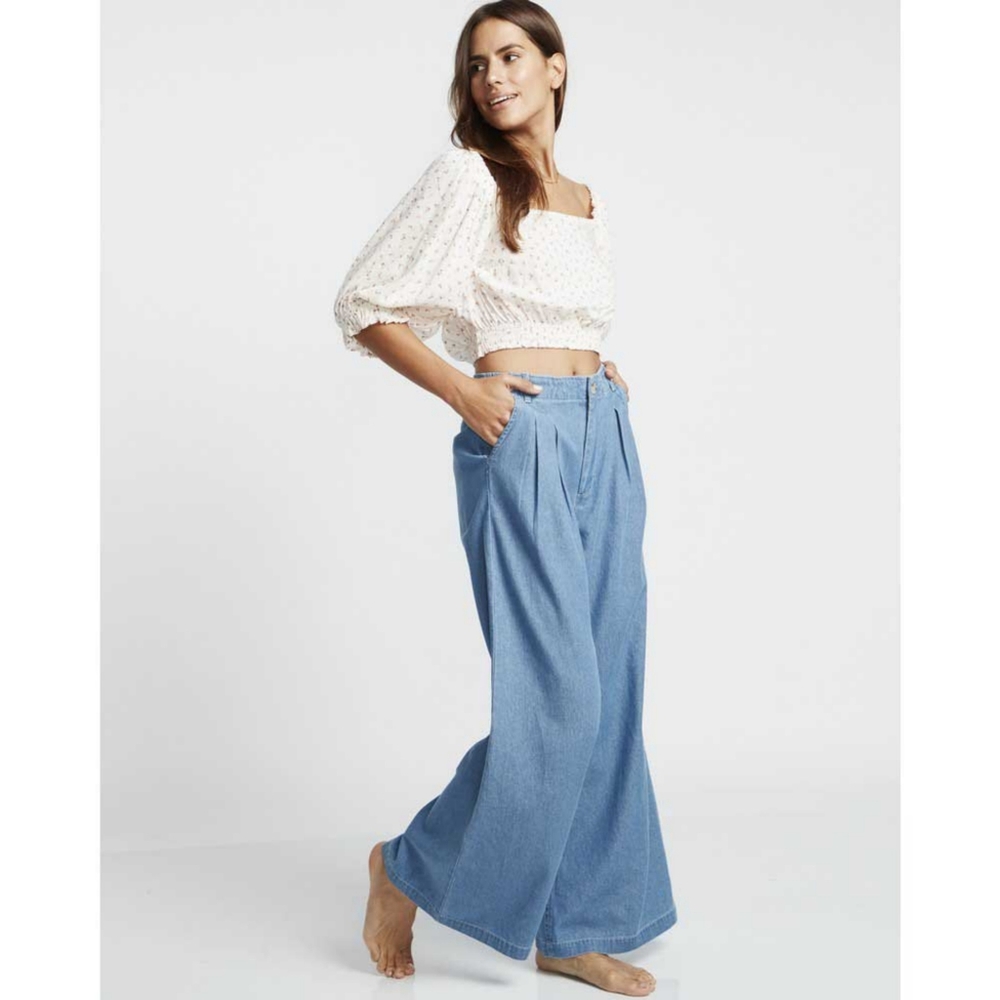 Billabong | Big Trip Indigo Pleated Wide-Leg Pants Nwot